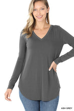 Long Sleeve V-Neck Round Hem Top