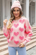 Fuzzy heart pink knit sweater Valentine