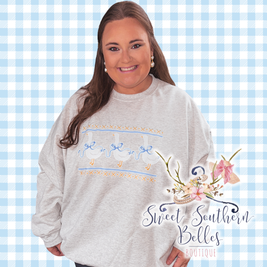 These 3 Geese-Faux Smocked Goose Sweatshirt